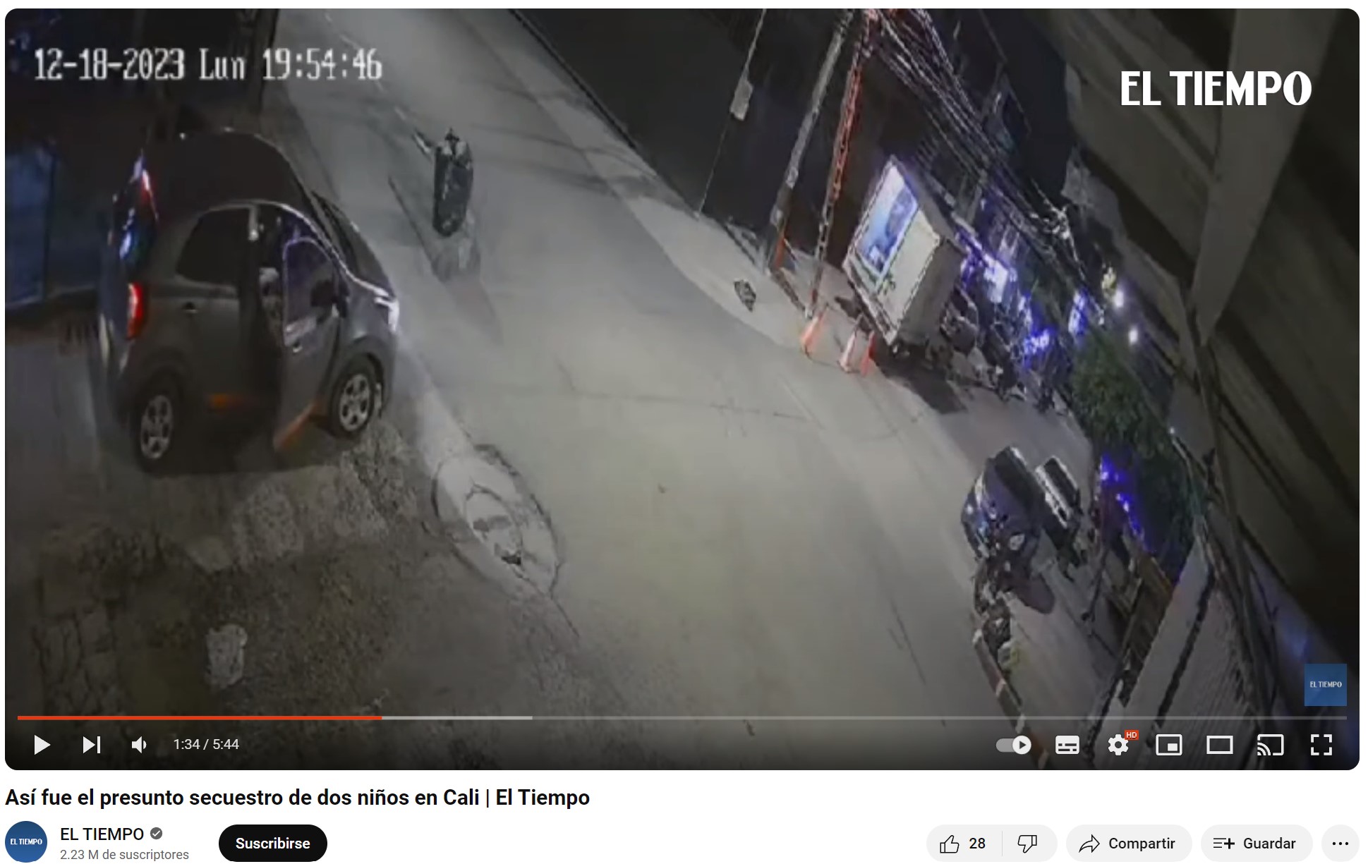 Registro de grabación del espacio publico con una camara de seguridad en Cali