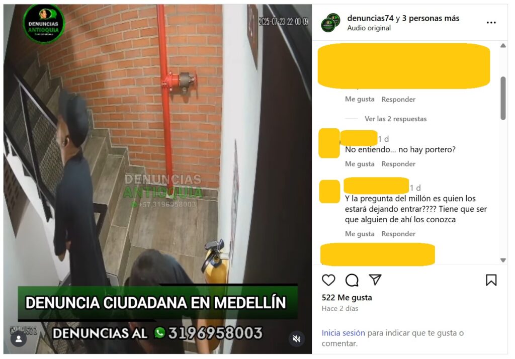 Intrusión en edificio en Laureles para tratar de robar en apartamento