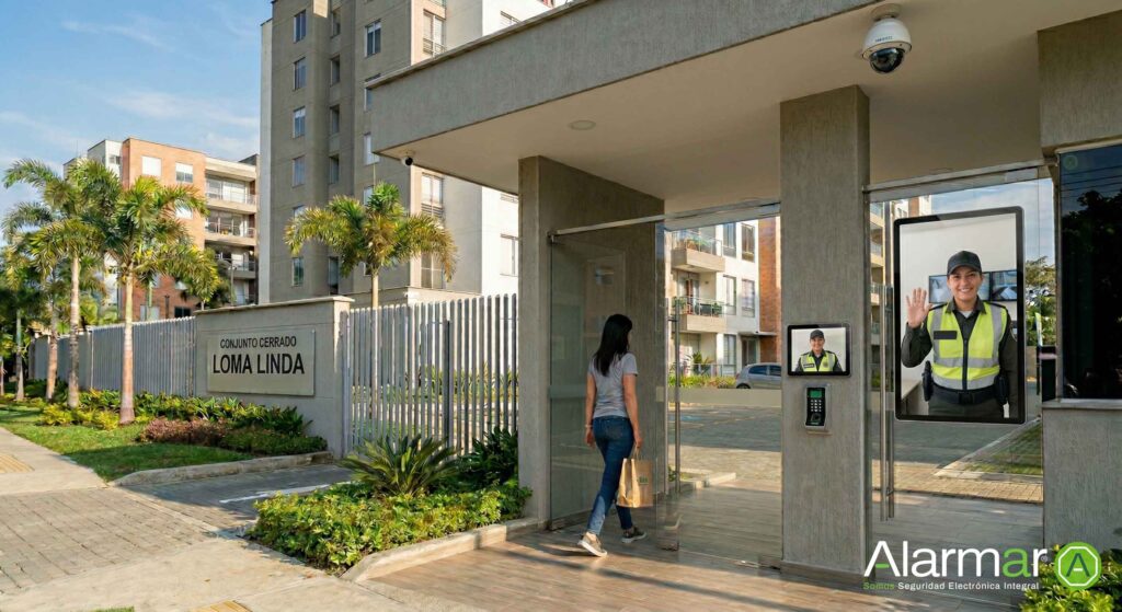 Vigilante virtual en portería de conjunto residencial y edificios