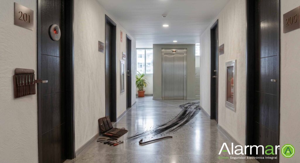 Ladrones huyendo por activacion de un video portero en una puerta de un apartamento