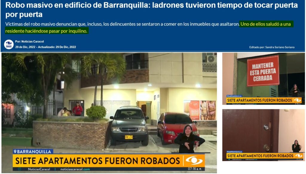 Ladrones entran a edificio sin camaras en pasillos y roban 7 apartamentos incluso se hacen pasar por residentes